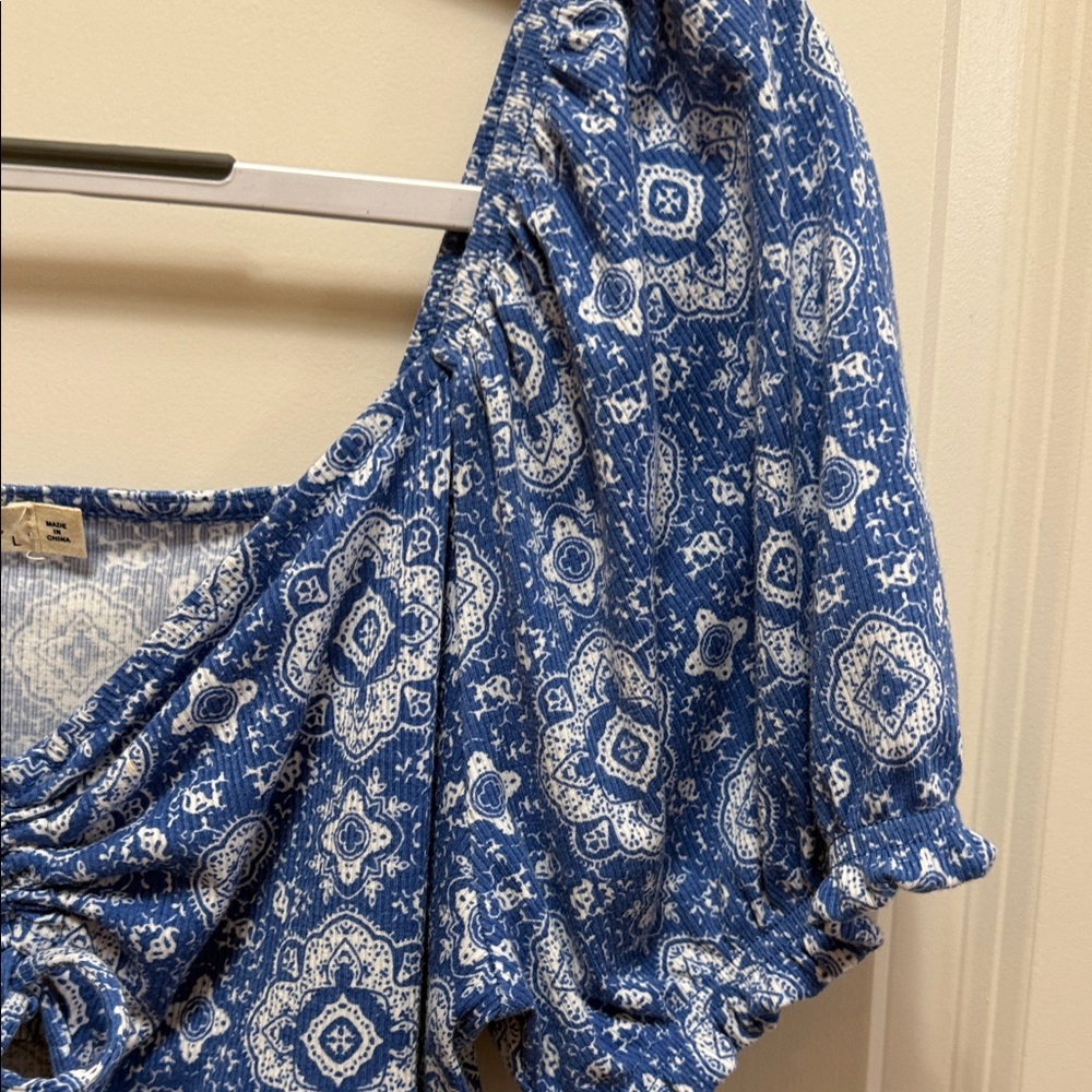 Blue Patterned Mini Dress - Picture 3 of 7